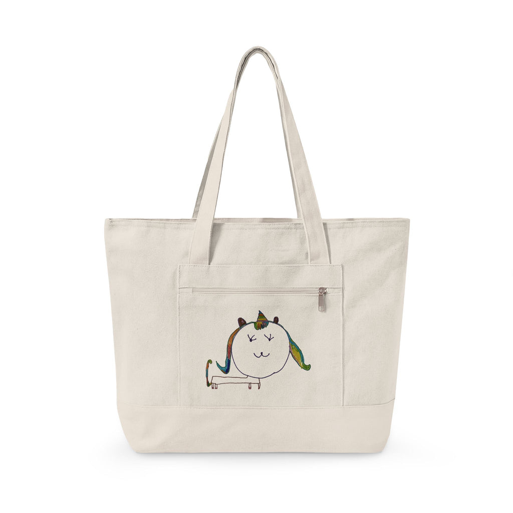 Canvas Tote Bag — Cute Cross-Stitch Rainbow Unicorn Cat Design