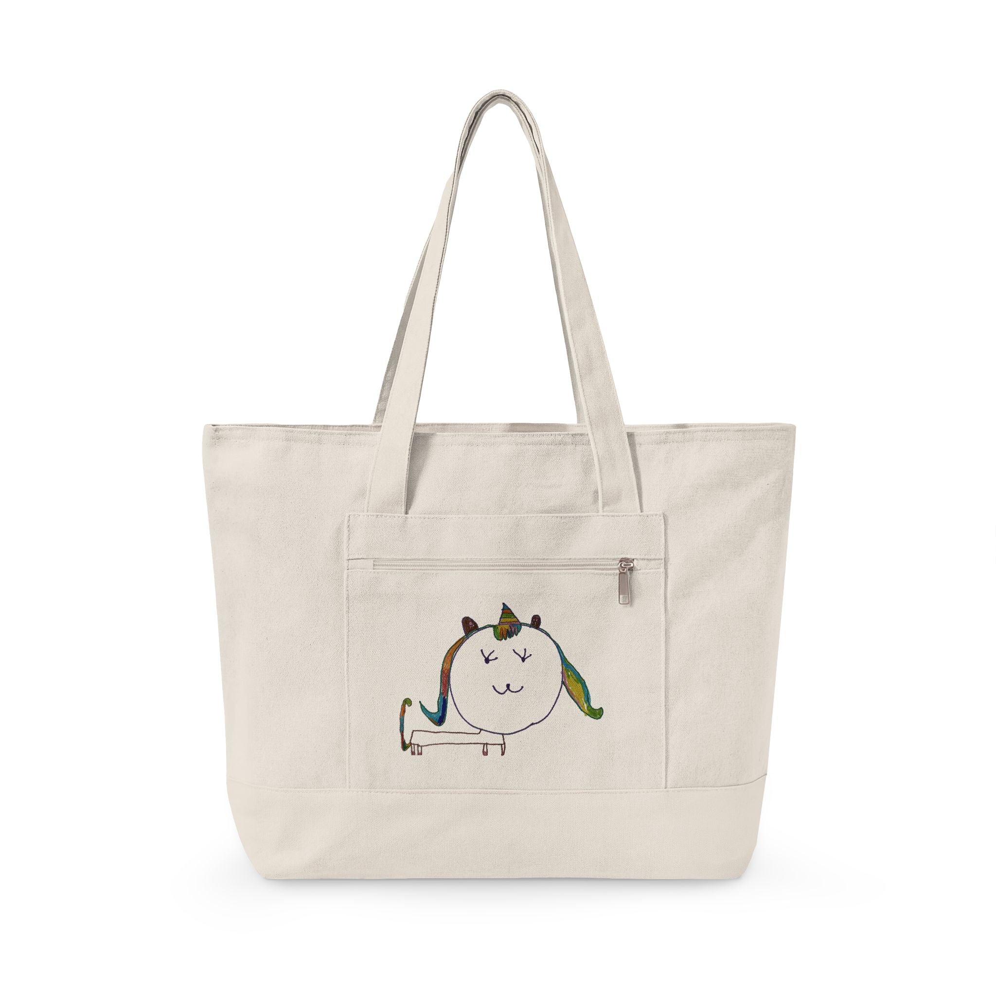 Canvas Tote Bag — Cute Cross-Stitch Rainbow Unicorn Cat Design