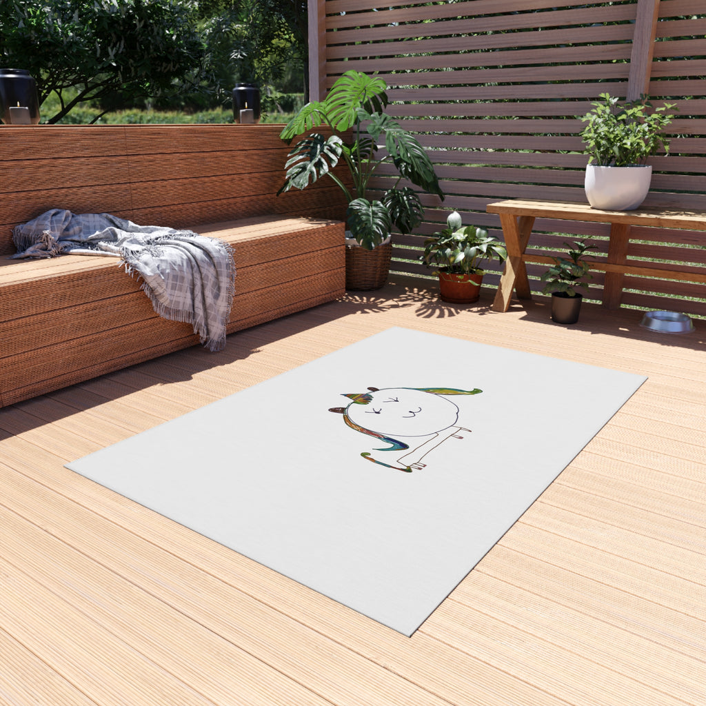 Unicorn Doodle Outdoor Rug — Cute Rainbow Patio Mat for Kids' Play Area