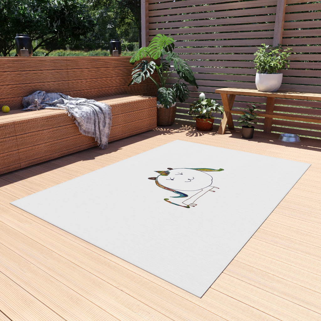 Unicorn Doodle Outdoor Rug — Cute Rainbow Patio Mat for Kids' Play Area