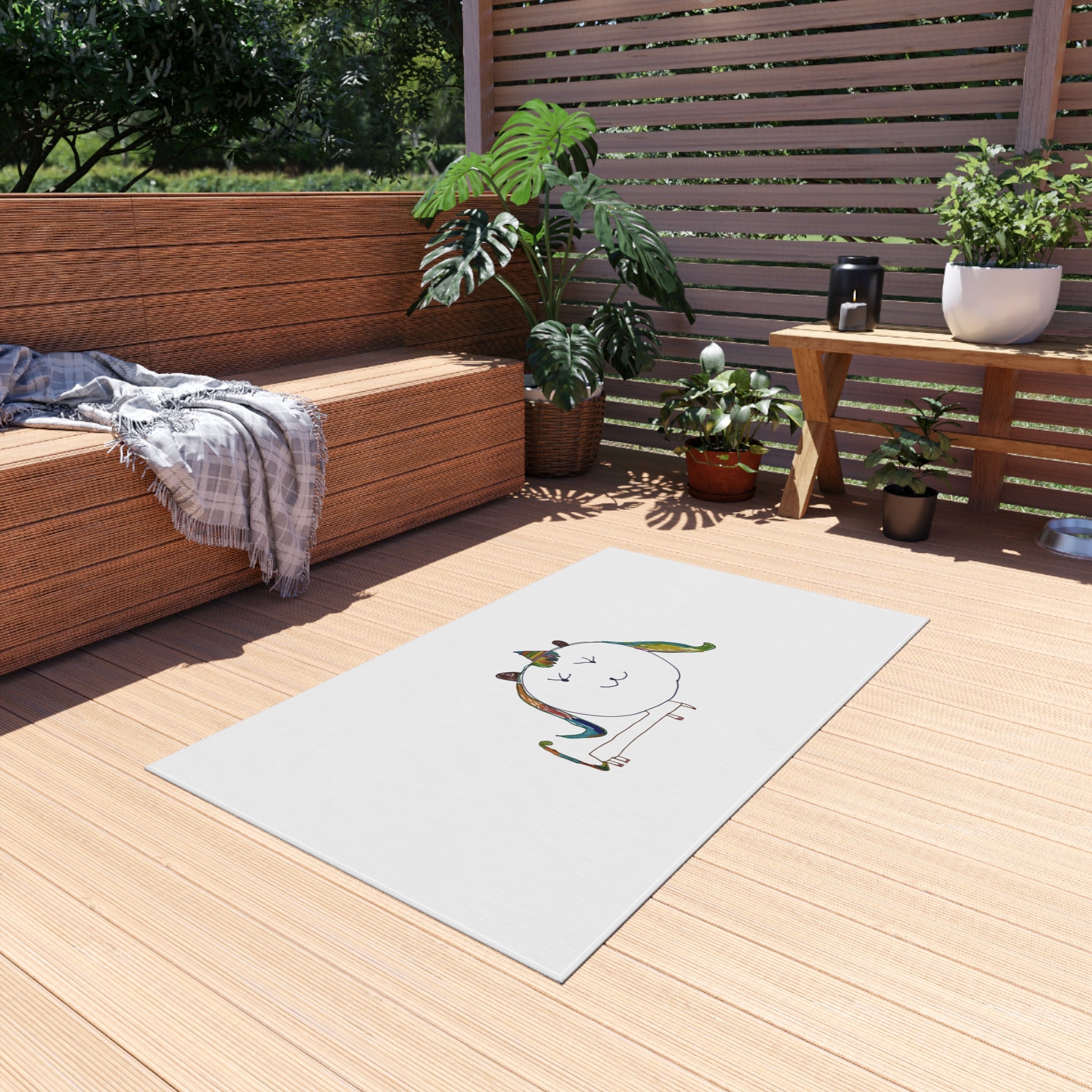 Unicorn Doodle Outdoor Rug — Cute Rainbow Patio Mat for Kids' Play Area