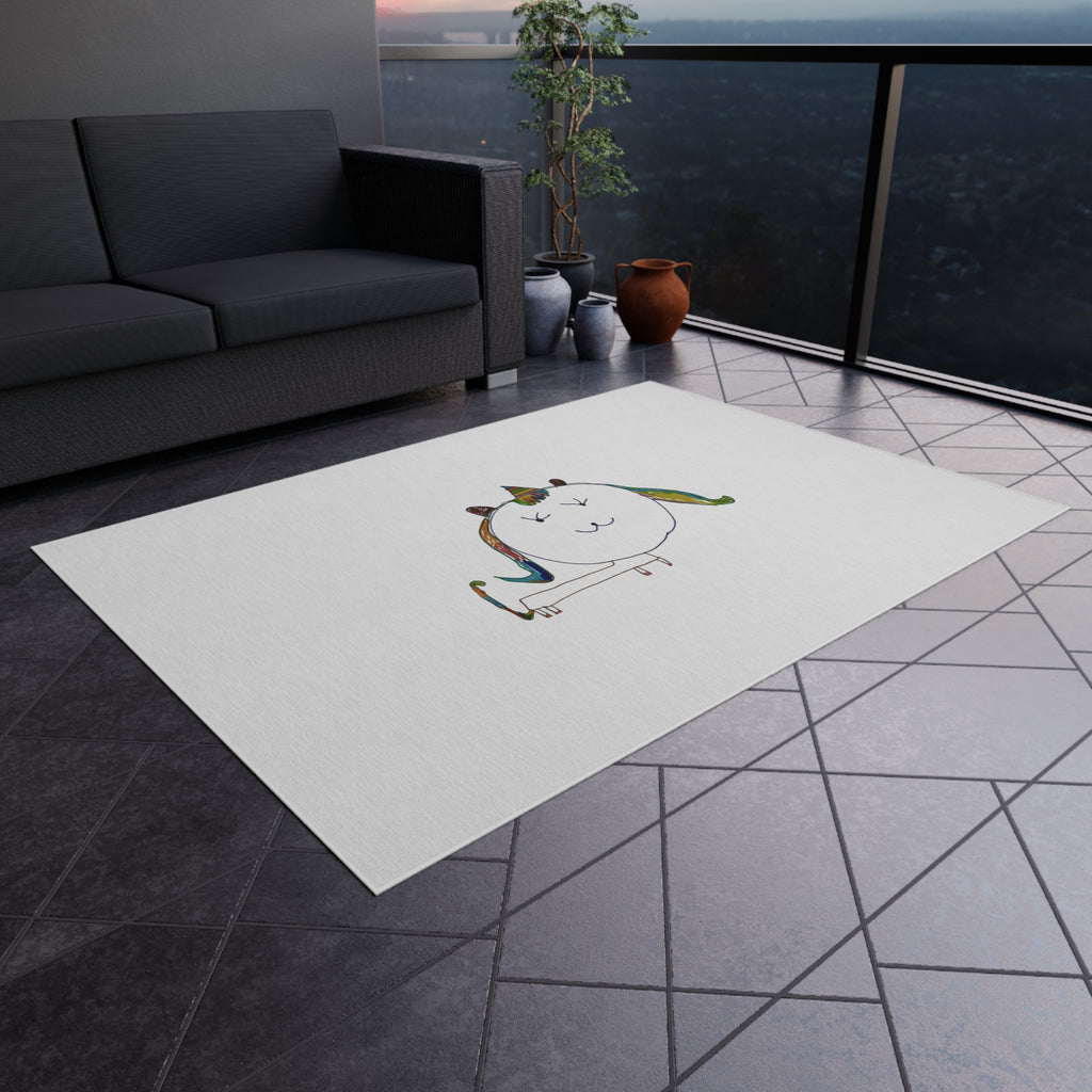 Unicorn Doodle Outdoor Rug — Cute Rainbow Patio Mat for Kids' Play Area